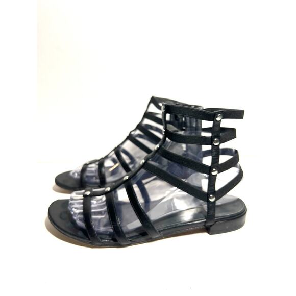 Stuart Weitzman Black Leather Caesar Gladiator Inside Zip Sandals Shoes Size 7 - Picture 2 of 9